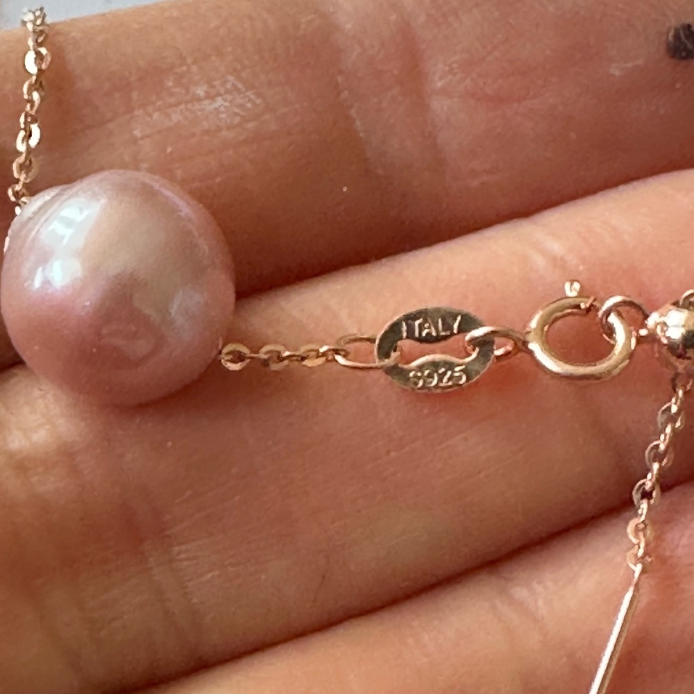 11mm REAL Light Purple / Pink Pearl on 14K ROSE Gold 925 Silver - 18" (Adjust.) - Picture 4 of 7